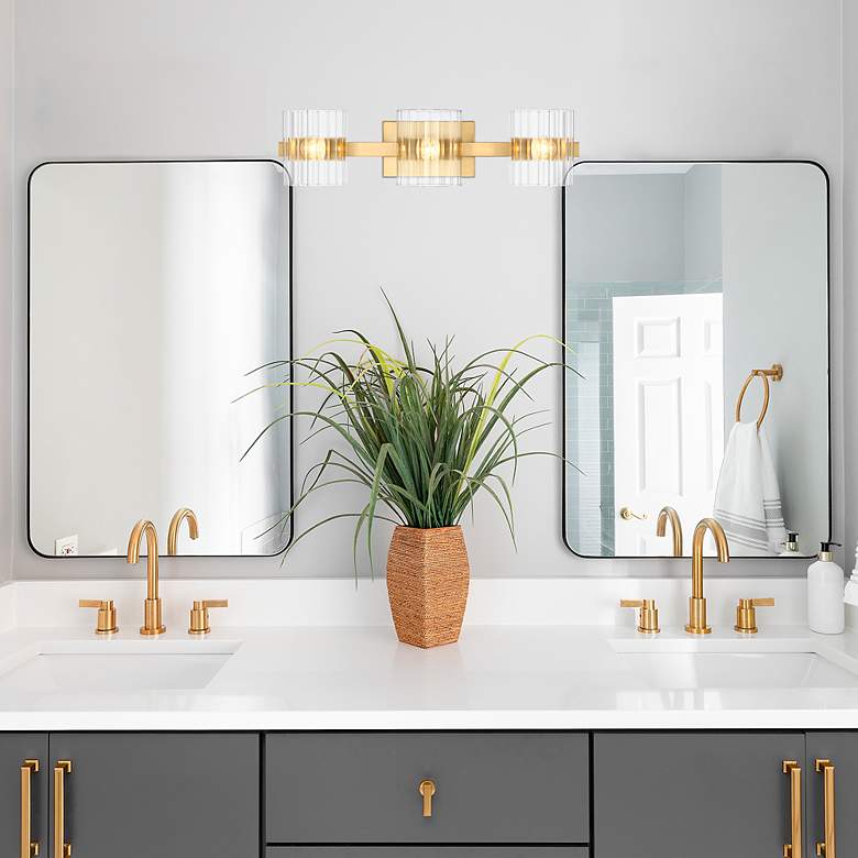 Image 4 Aries 24.25 in. 3-Light Brushed Gold Transitional Vanity Light with Shade more views