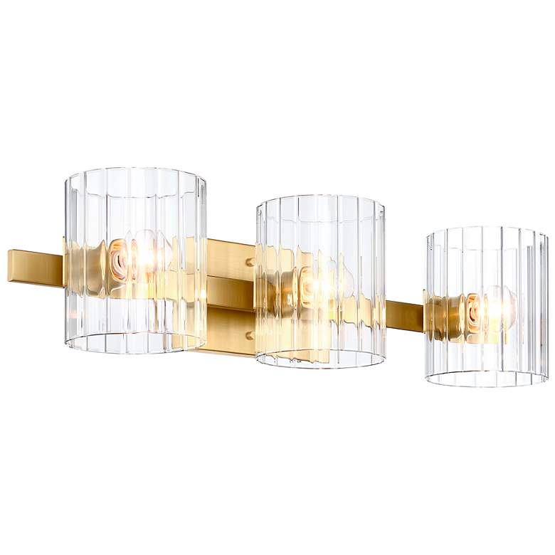 Image 7 Aries 24.25 in. 3-Light Brushed Gold Transitional Vanity Light with Shade more views