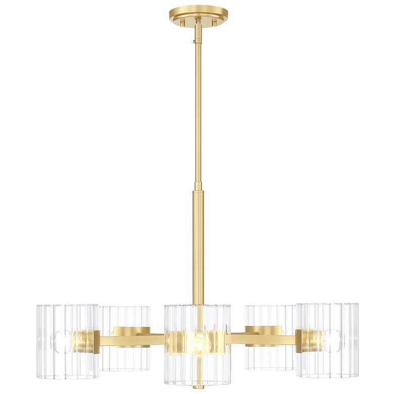 Image 1 Aries 28 in. 5-Light Brushed Gold Transitional Chandelier with Glass Shades