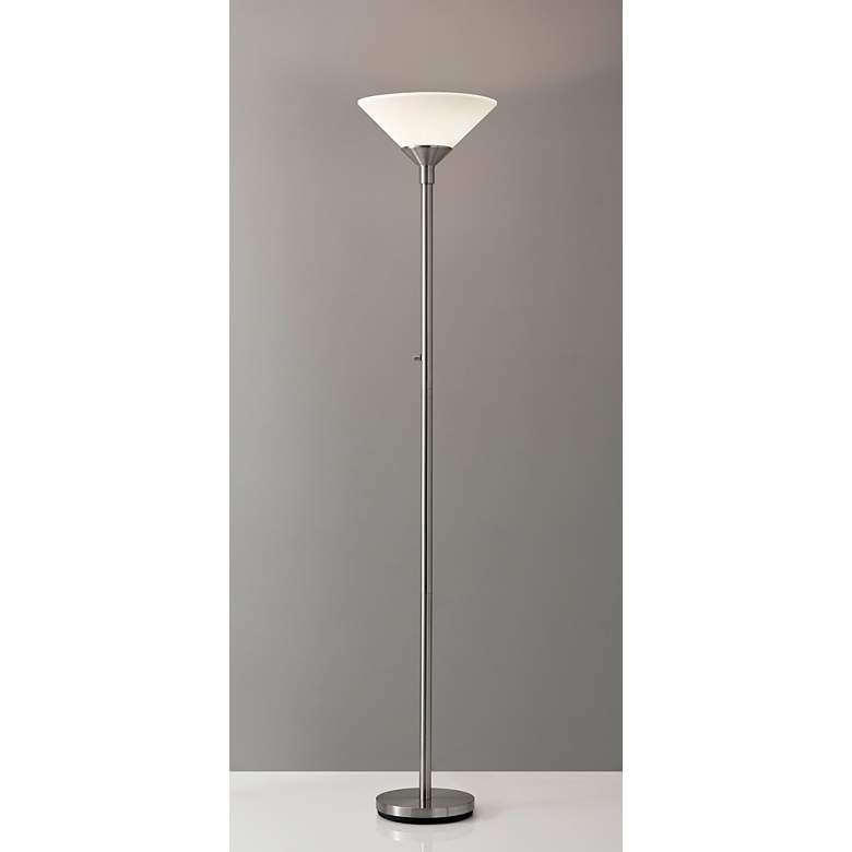 Image 4 Aries Brushed Steel Torchiere Floor Lamp more views