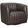 Aries Espresso Genuine Leather Swivel Tufted Barrel Chair