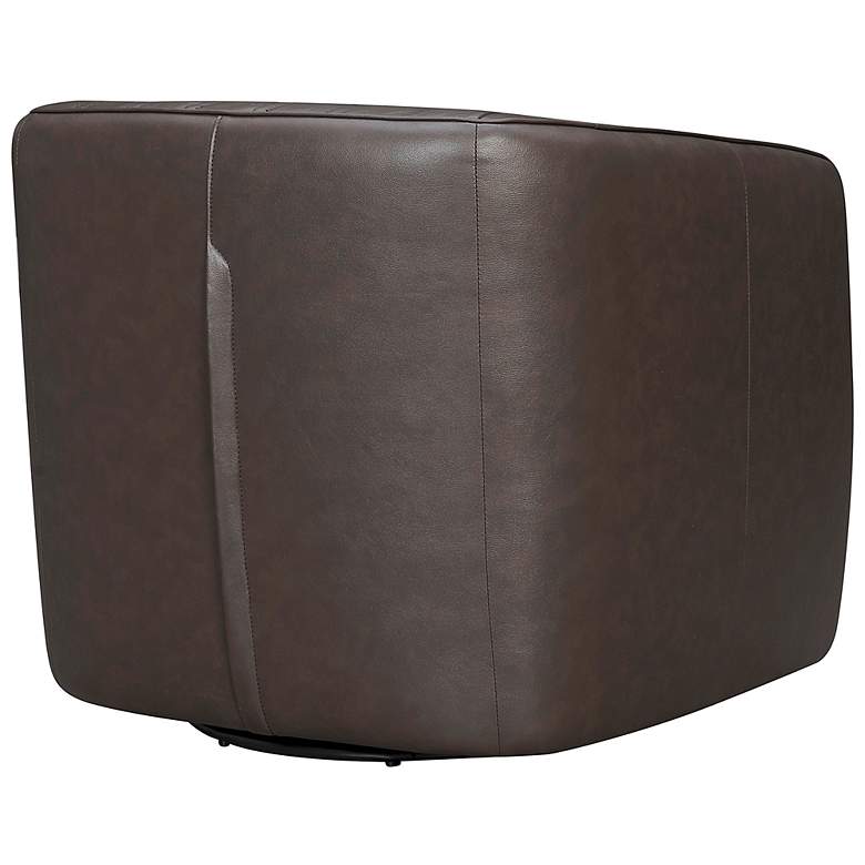 Image 3 Aries Espresso Genuine Leather Swivel Tufted Barrel Chair more views