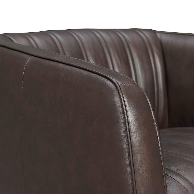 Image 6 Aries Espresso Genuine Leather Swivel Tufted Barrel Chair more views