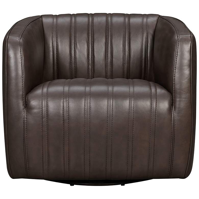 Image 7 Aries Espresso Genuine Leather Swivel Tufted Barrel Chair more views