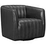 Aries Pewter Genuine Leather Swivel Tufted Barrel Chair