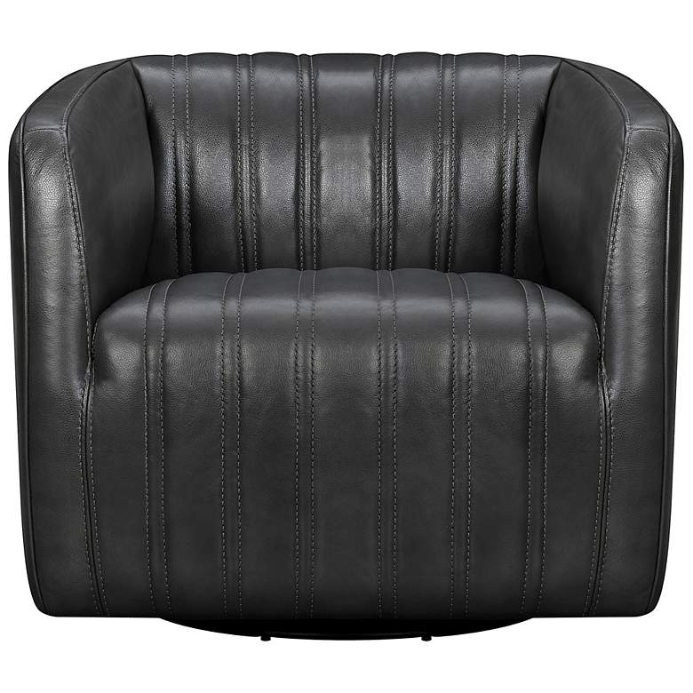 Image 4 Aries Pewter Genuine Leather Swivel Tufted Barrel Chair more views
