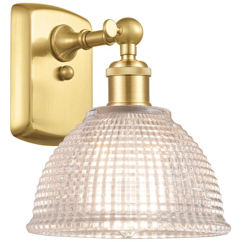 Image 1 Arietta 10" High Satin Gold Sconce w/ Clear Shade
