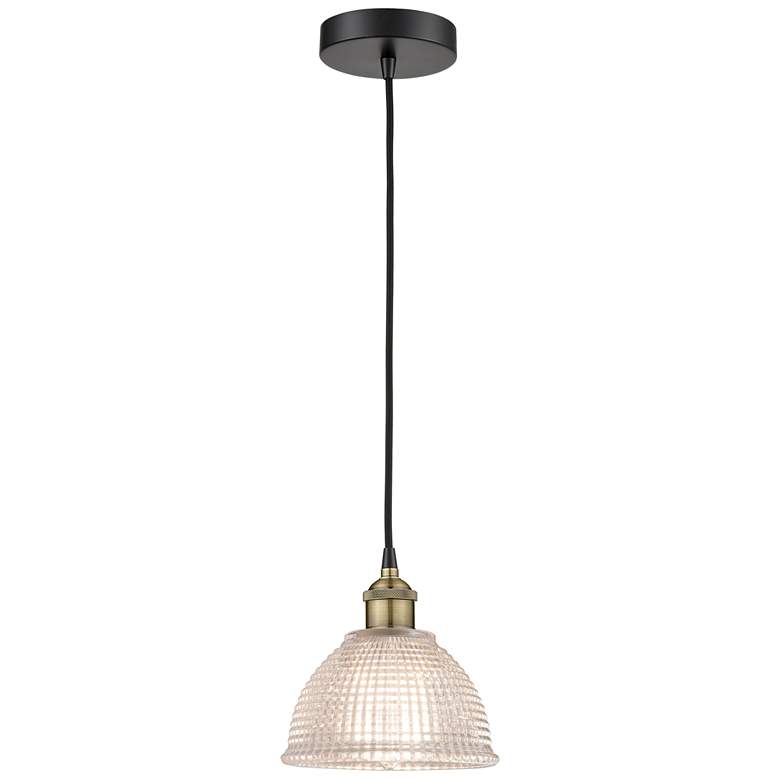 Image 1 Arietta 8 inch Wide Black Brass Corded Mini Pendant With Clear Shade