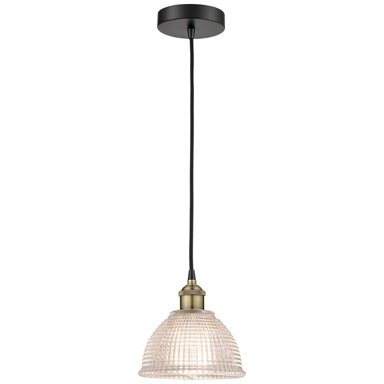 Image 1 Arietta 8" Wide Black Brass Corded Mini Pendant With Clear Shade