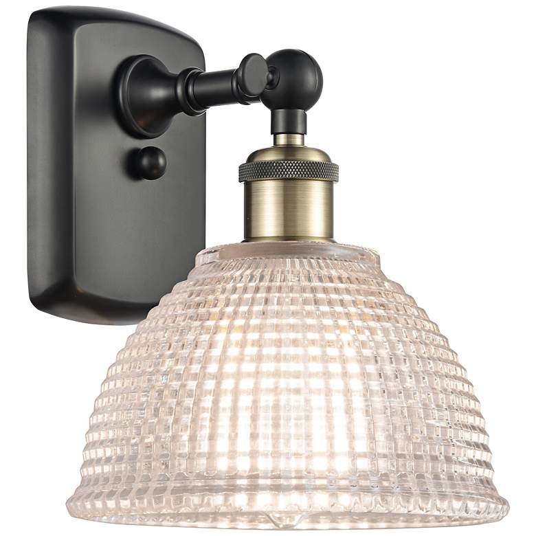 Image 1 Arietta 8"H Black and Brass LED Sconce w/ Halophane Glass
