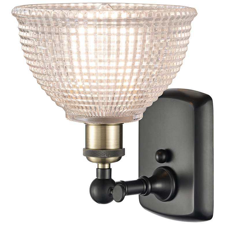 Image 3 Arietta 8"H Black and Brass LED Sconce w/ Halophane Glass more views