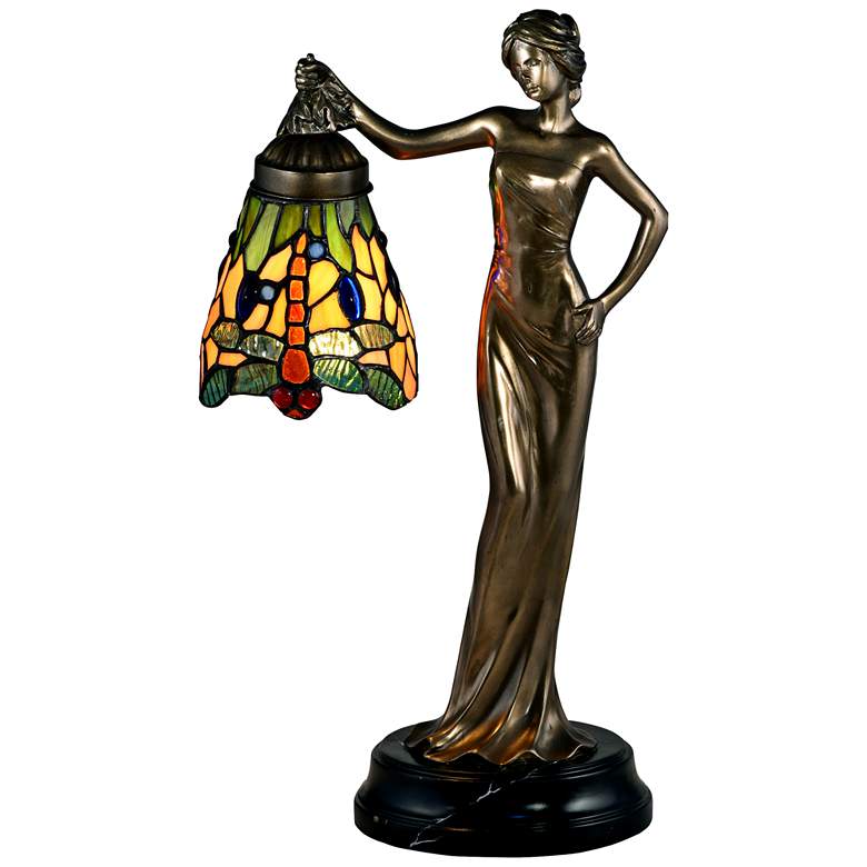 Arinna 16 1/2&quot;H Cast Bronze Tiffany-Style Accent Table Lamp