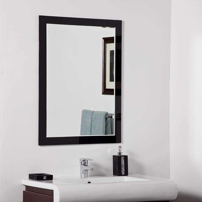Image 1 Aris Black Glass 23 1/2 inch x 31 1/2 inch Bathroom Wall Mirror