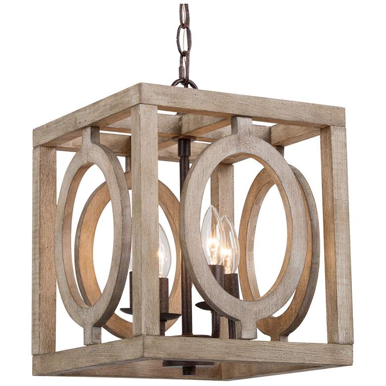 Image 1 Arisaema 11"W Distressed Wood and Aged Iron 4-Light Pendant