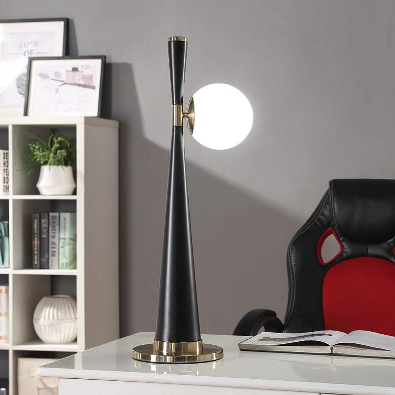 Image 1 Arizan Slim Black Tapered Table Lamp with Glass Ball Globe