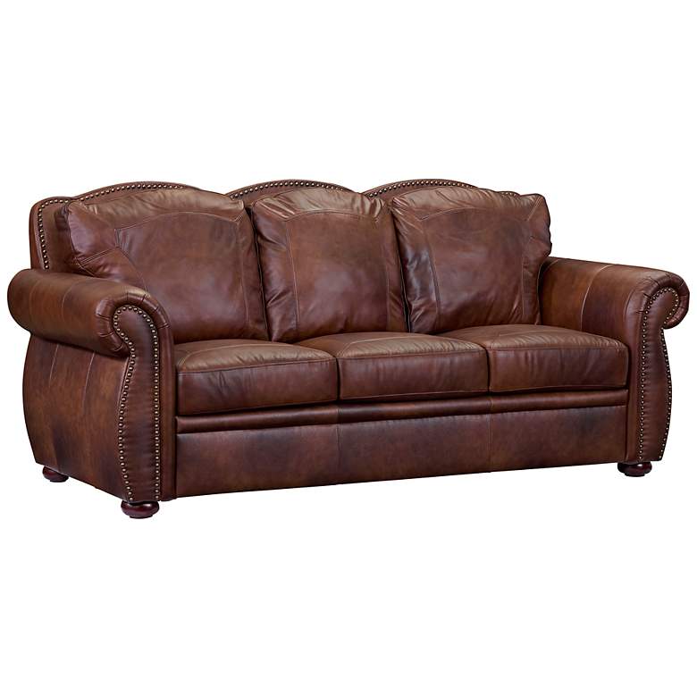 Image 1 Arizona 88 1/2 inch Wide Brown Top Grain Leather Sofa