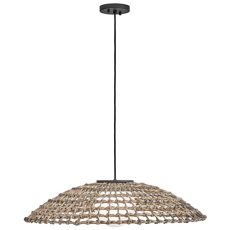 Image 2 Arlen 21 3/4" High Black and Rattan Outdoor Hanging Light more views