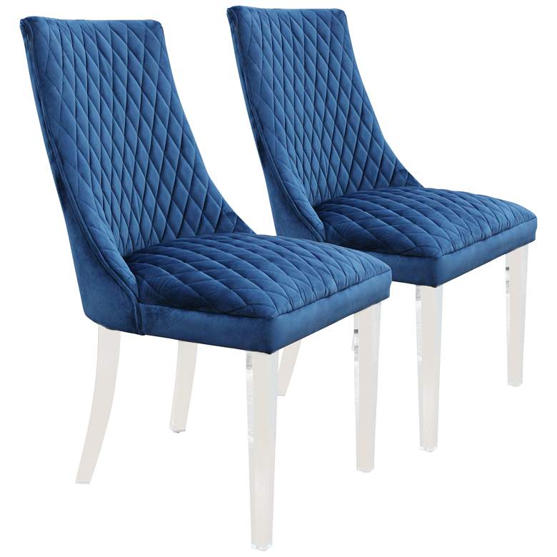 Image 1 Arlene Dark Blue Mistral Velvet Side Chair Set of 2