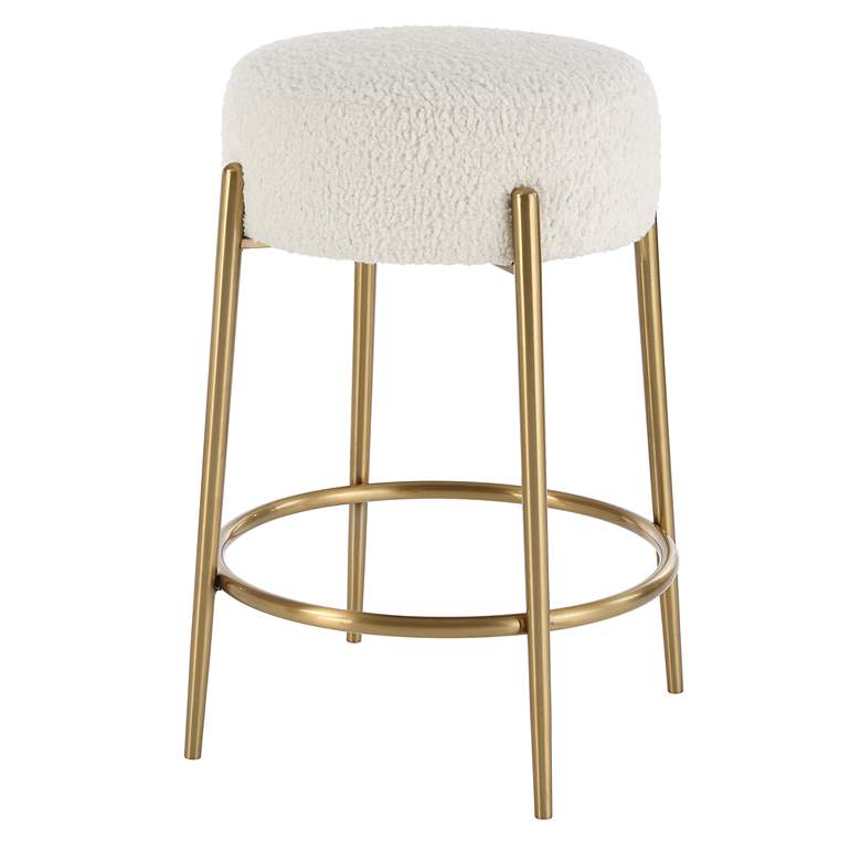 Image 2 Arles 26" White Faux Shearing Counter Stool