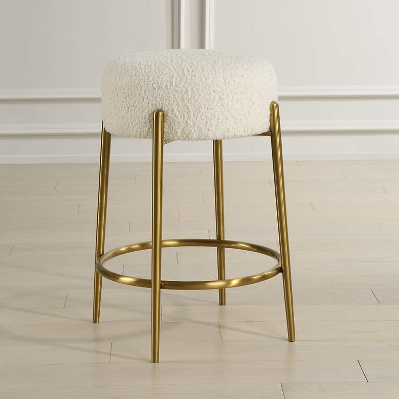 Image 1 Arles 26" White Faux Shearing Counter Stool