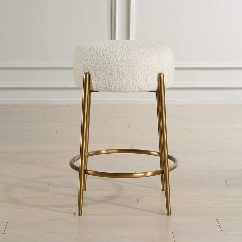 Image 3 Arles 26" White Faux Shearing Counter Stool more views