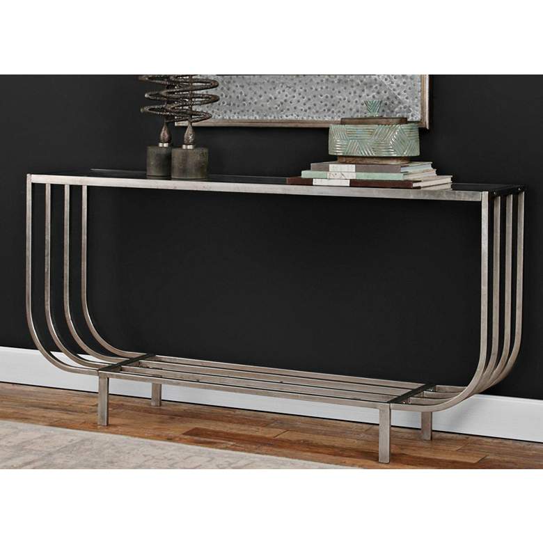 Arlice 67 3/4&quot; Wide Clear Glass Silver Leaf Console Table