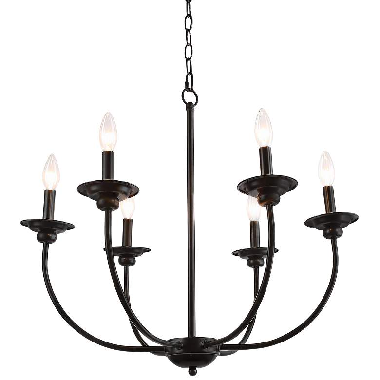 Image 2 Arlin 26" Wide 6-Light Black Finish Curved Arm Candle Chandelier