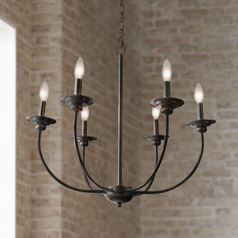 Image 1 Arlin 26" Wide 6-Light Black Finish Curved Arm Candle Chandelier