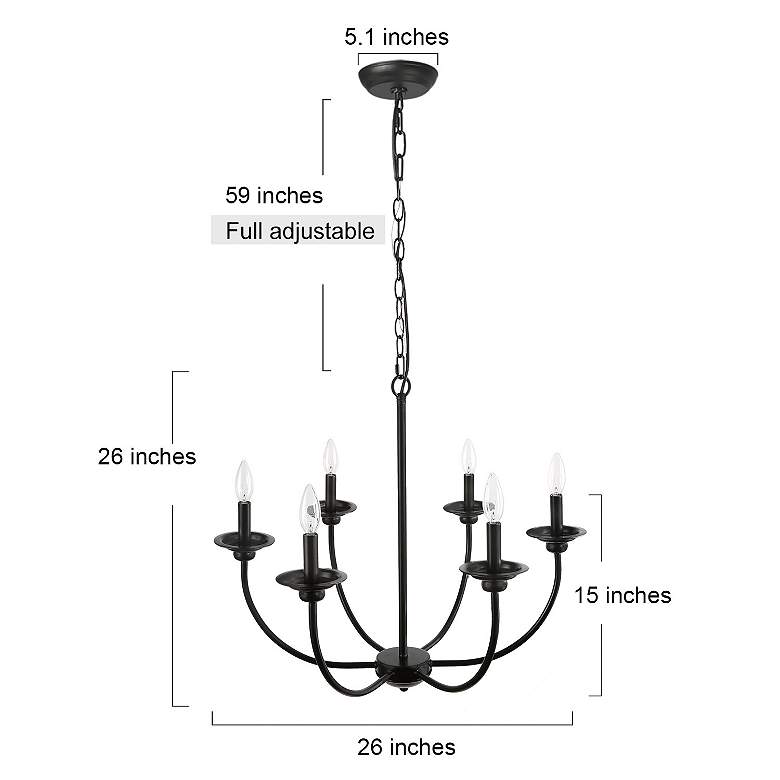 Image 5 Arlin 26 inch Wide 6-Light Black Finish Curved Arm Candle Chandelier more views