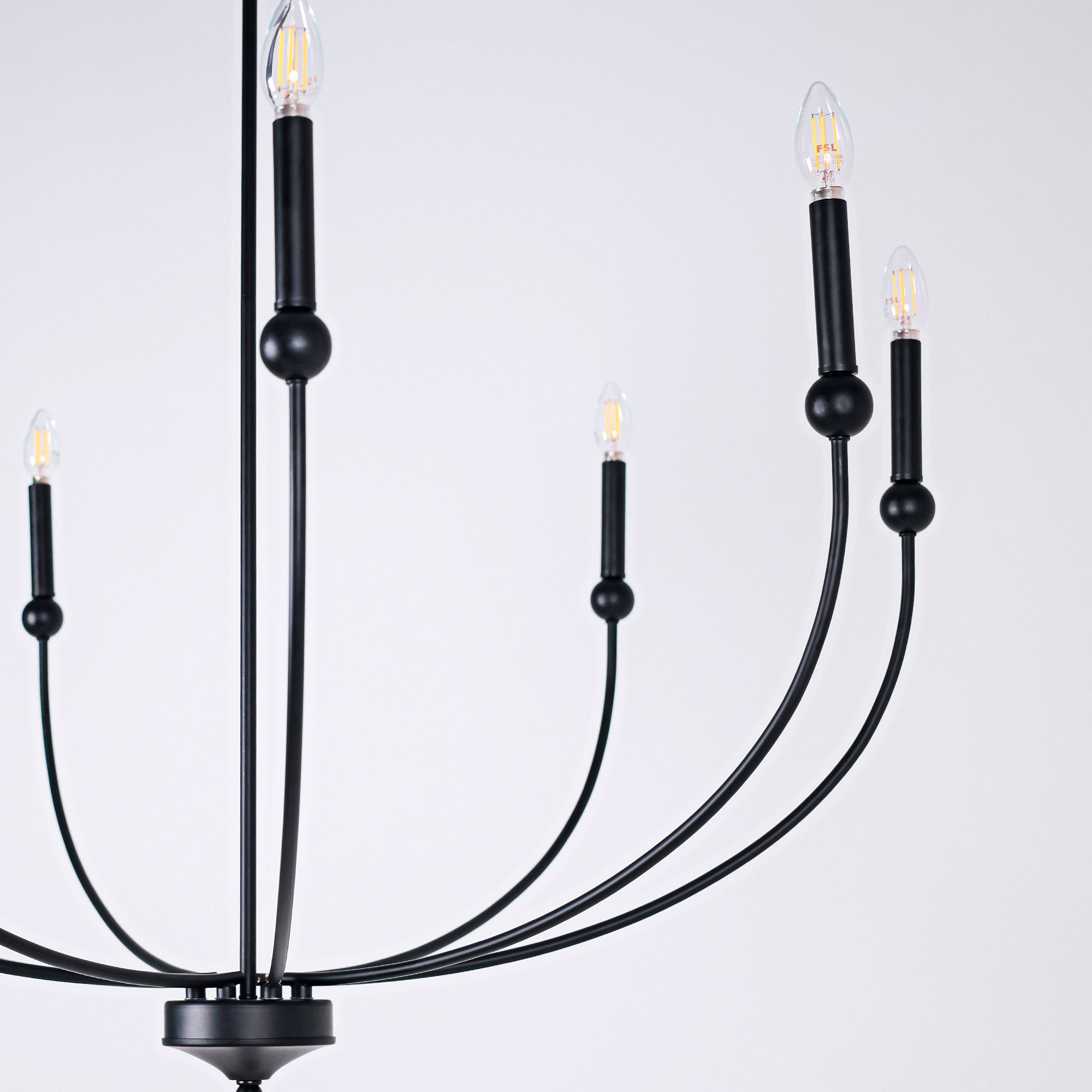 Thumbnail3 of Arlin 39.8" Wide Black 8-Light Curve Arm Chandelier more views