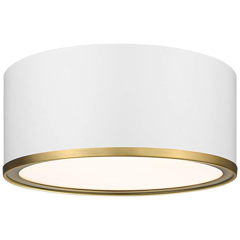 Image 2 Arlo 12 1/4"W Matte White with Rubbed Brass Ceiling Light