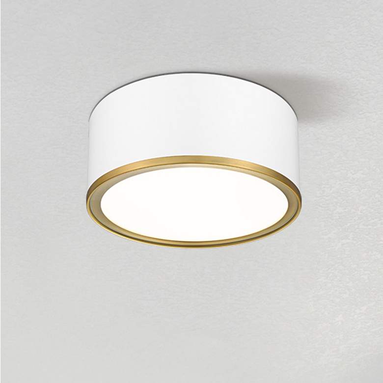 Image 1 Arlo 12 1/4"W Matte White with Rubbed Brass Ceiling Light