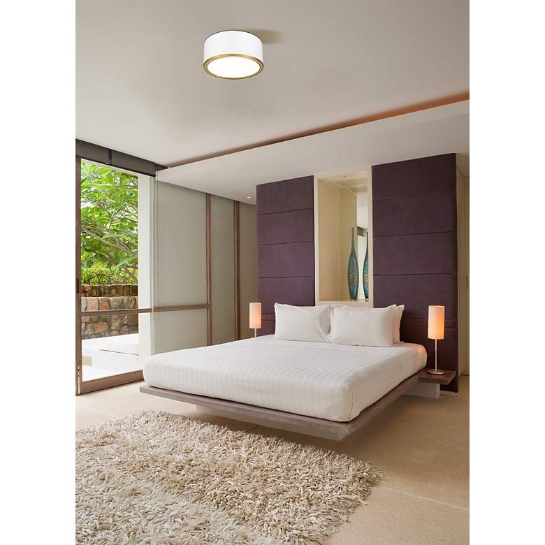 Image 3 Arlo 12 1/4"W Matte White with Rubbed Brass Ceiling Light more views
