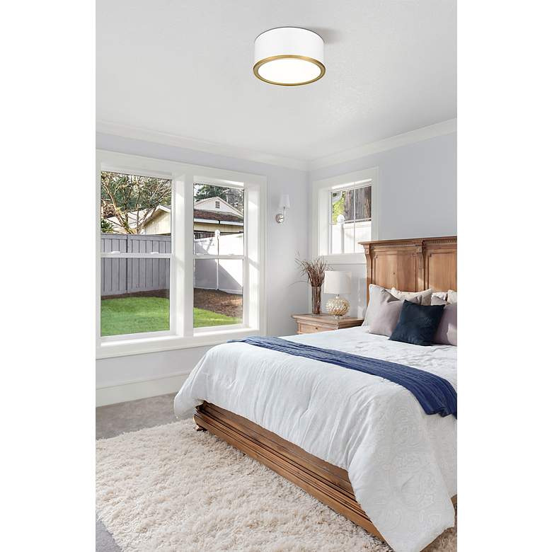 Image 4 Arlo 12 1/4"W Matte White with Rubbed Brass Ceiling Light more views