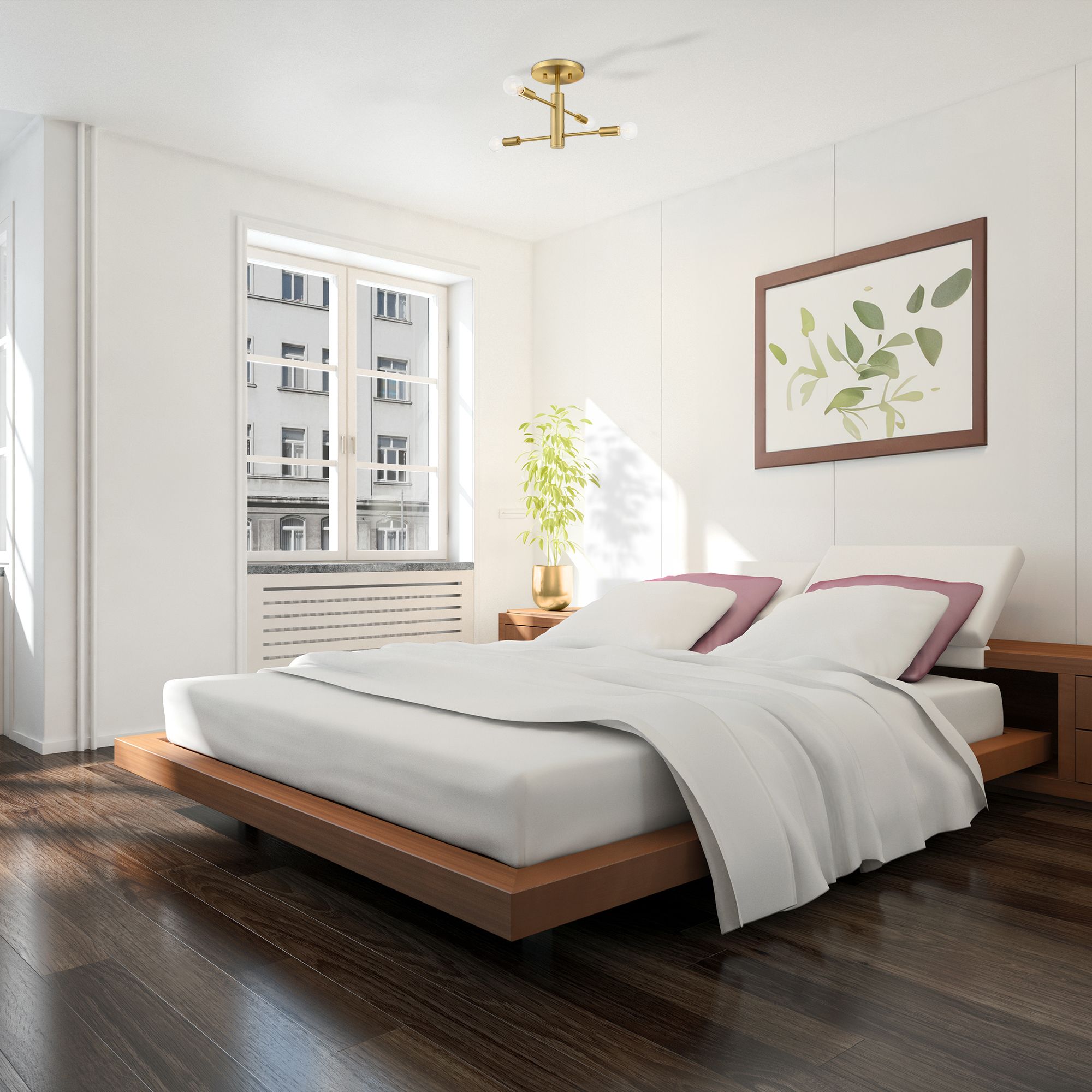 Arlo 14.25 in. 4-Light Brushed Gold Minimalist Semi Flush Mount