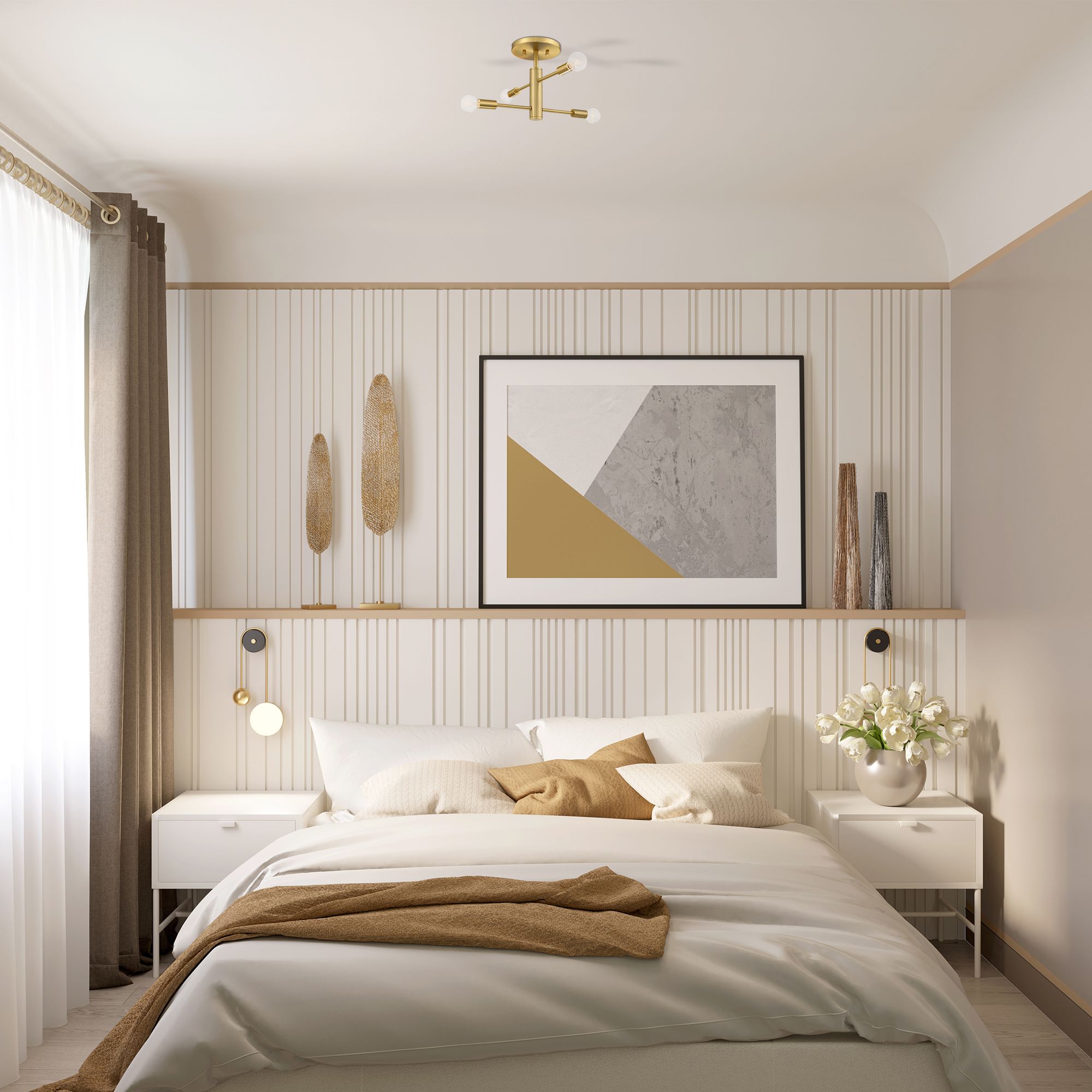 Arlo 14.25 in. 4-Light Brushed Gold Minimalist Semi Flush Mount