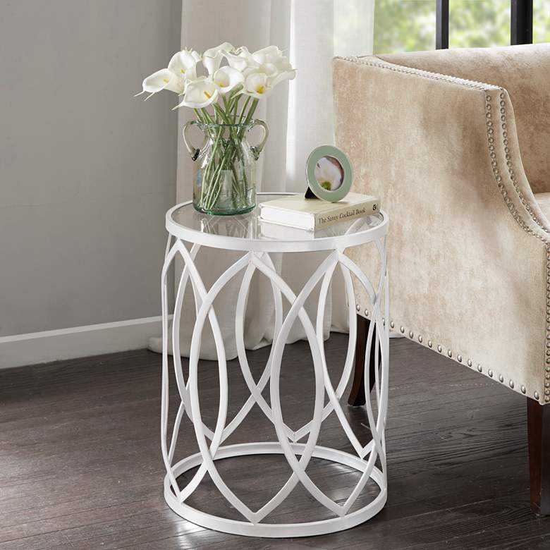 Image 1 Arlo 16 1/4 inch Wide White Geometric Eyelet Accent Table