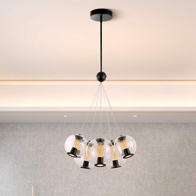 Image 1 Arlo 25.5" Wide Black Chandelier With Clear Glass Shade