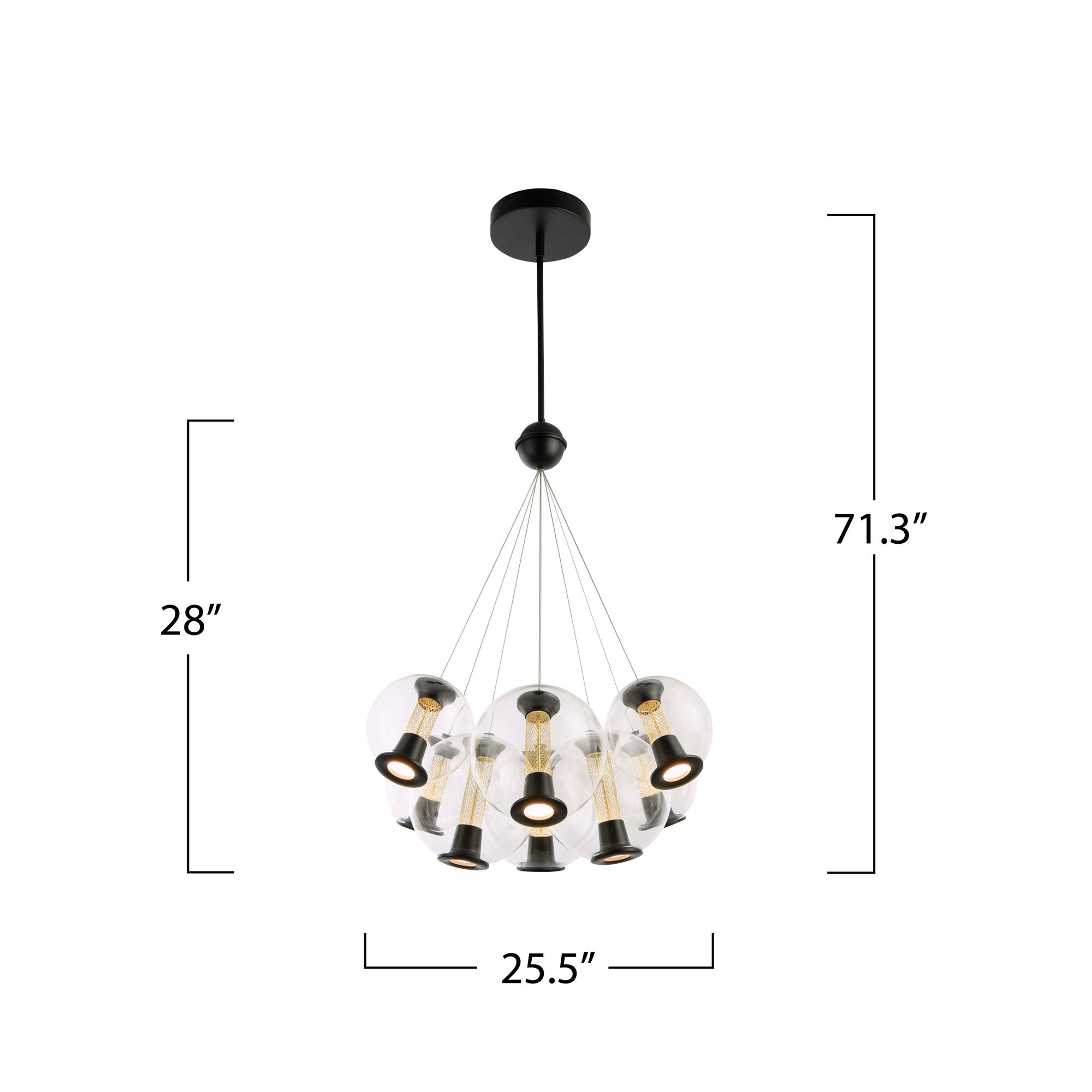 Arlo 25.5" Wide Black Chandelier With Clear Glass Shade
