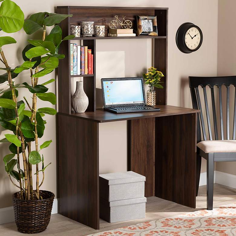 Image 1 Arlo 35 1/2" Wide Walnut Brown 2-Shelf Computer Desk