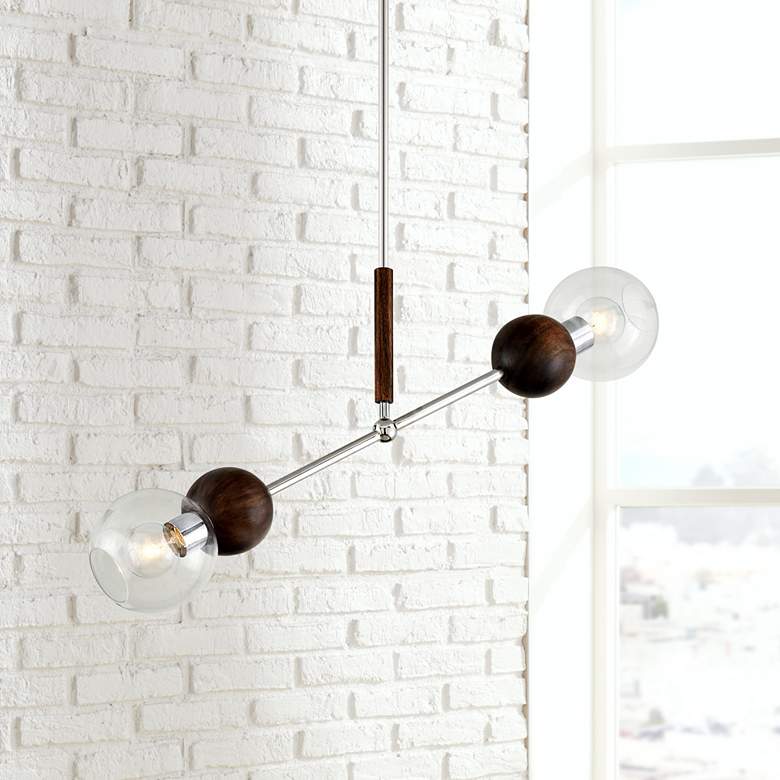 Image 1 Arlo 35 1/4"W Stainless Steel Acacia 2-Light Island Pendant