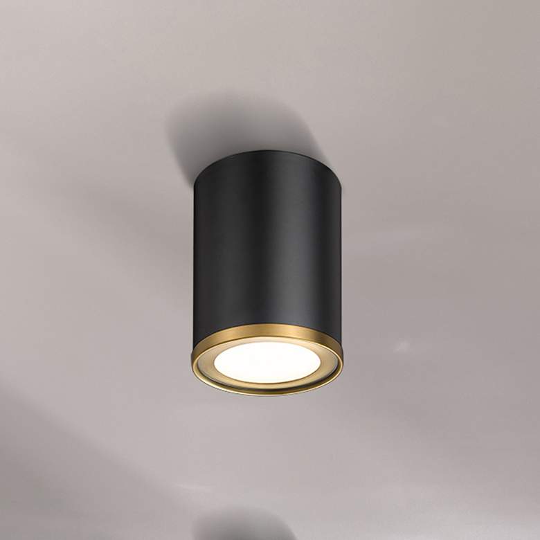 Image 1 Arlo 5 1/4" Wide Matte Black and Rubbed Brass Ceiling Light