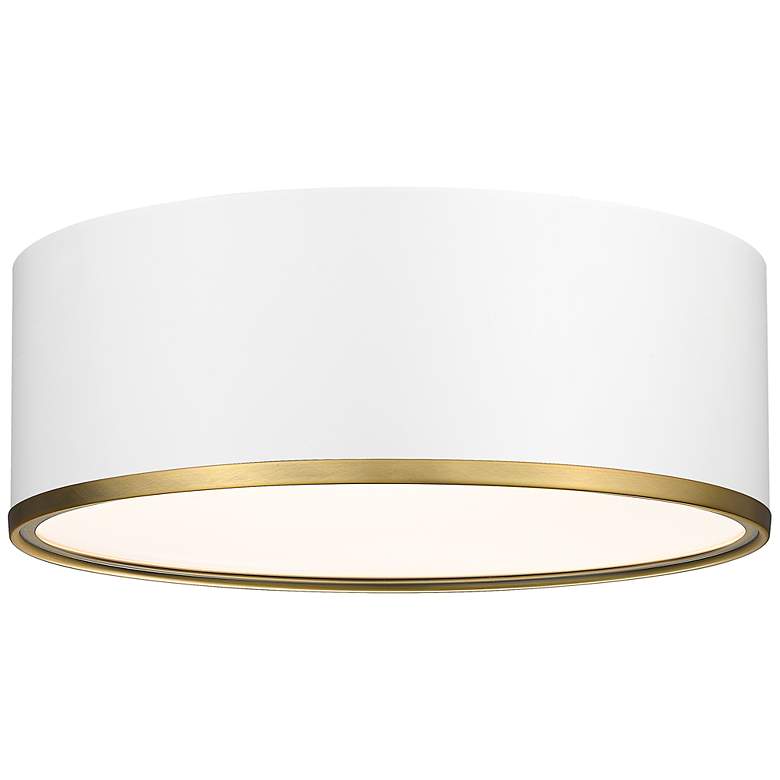 Image 2 Arlo by Z-Lite Matte White + Rubbed Brass 3 Light Flush Mount