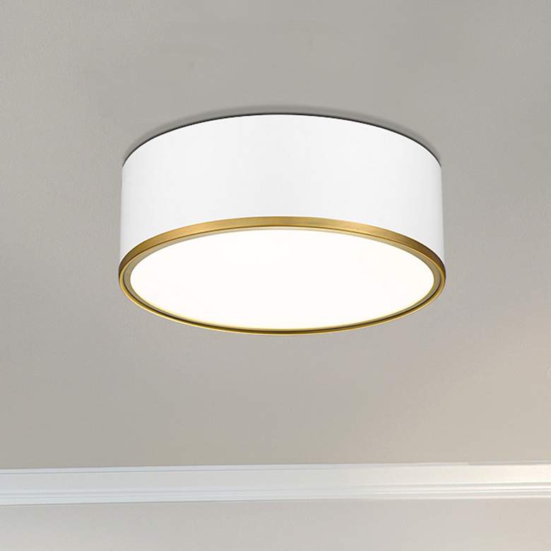Image 1 Arlo by Z-Lite Matte White + Rubbed Brass 3 Light Flush Mount