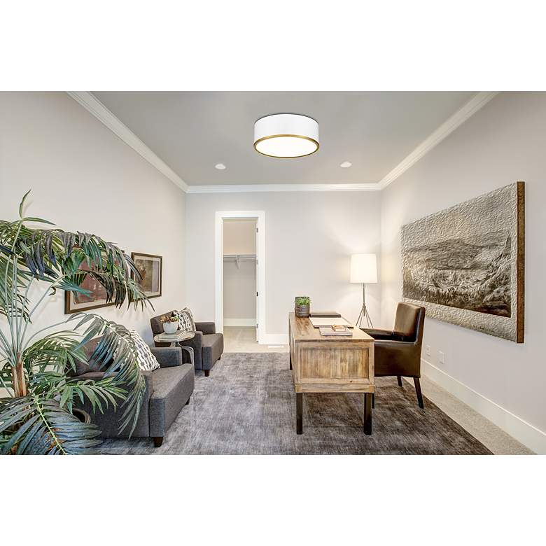 Image 4 Arlo by Z-Lite Matte White + Rubbed Brass 3 Light Flush Mount more views