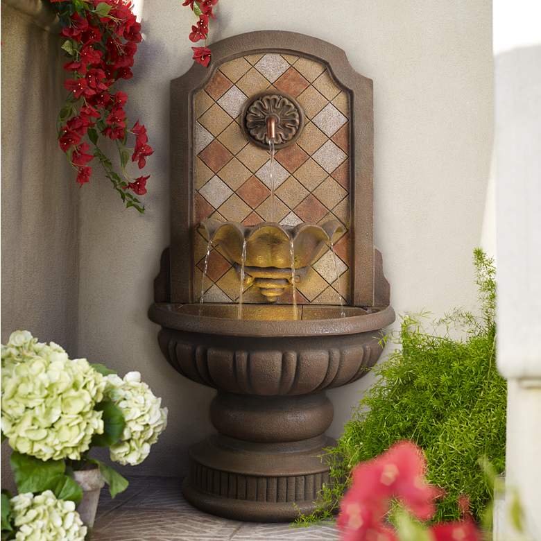 Image 1 Armando 42 3/4 inch High Mosaic Patio Wall Fountain with Light