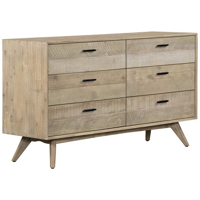 Image 1 Armen Living Baly 63" Wide Acacia Wood 6-Drawer Mid-Century Dresser