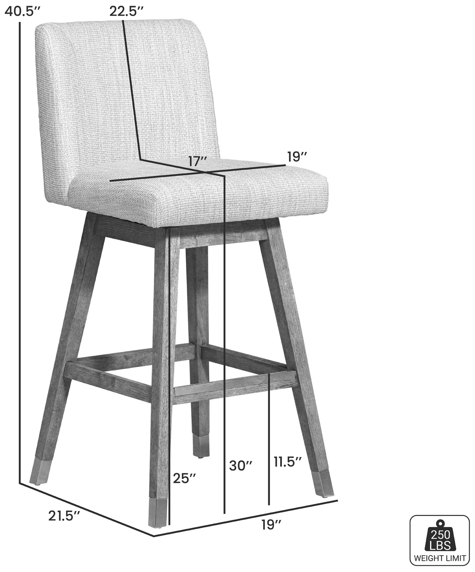 Armen Living Basila 30" Brown Oak Beige Fabric Swivel Barstool