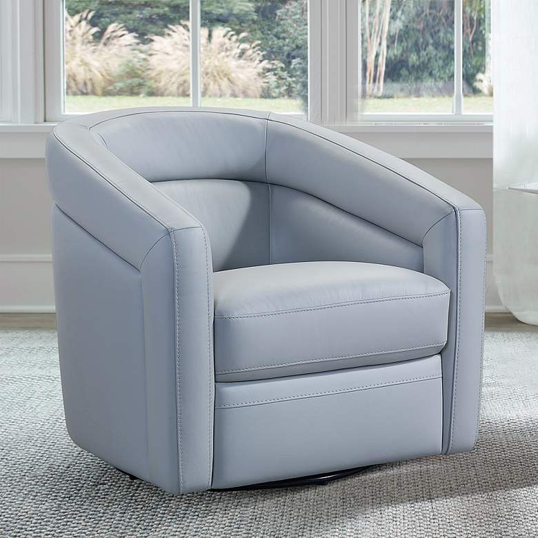 Image 1 Armen Living Desi 32" Wide Dove Gray Leather Swivel Accent Chair