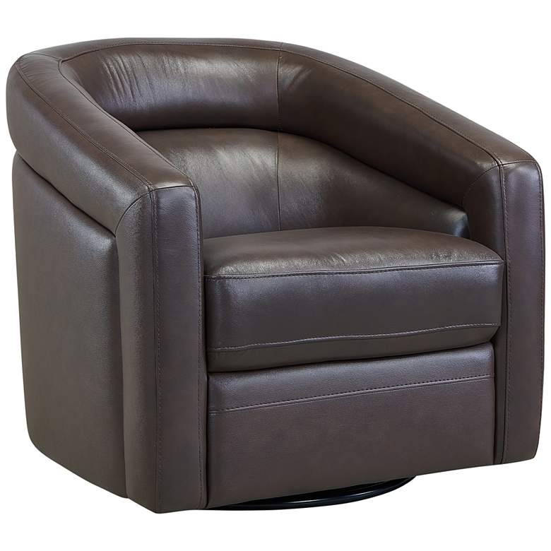 Image 2 Armen Living Desi 32" Wide Espresso Brown Leather Swivel Accent Chair